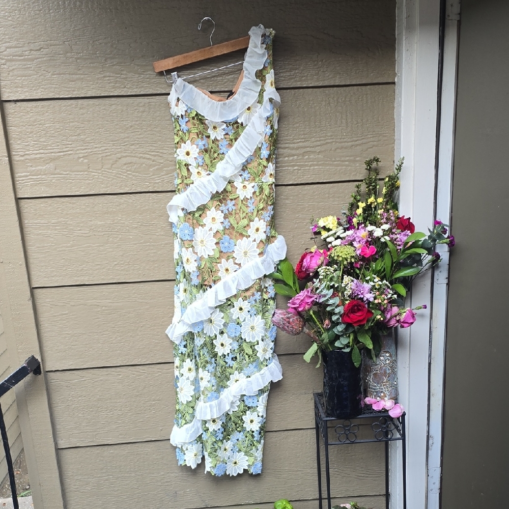 Linda Charm Floral Applique Nude Underlay Ruffle Maxi Gown new 8 - Picture 3 of 14